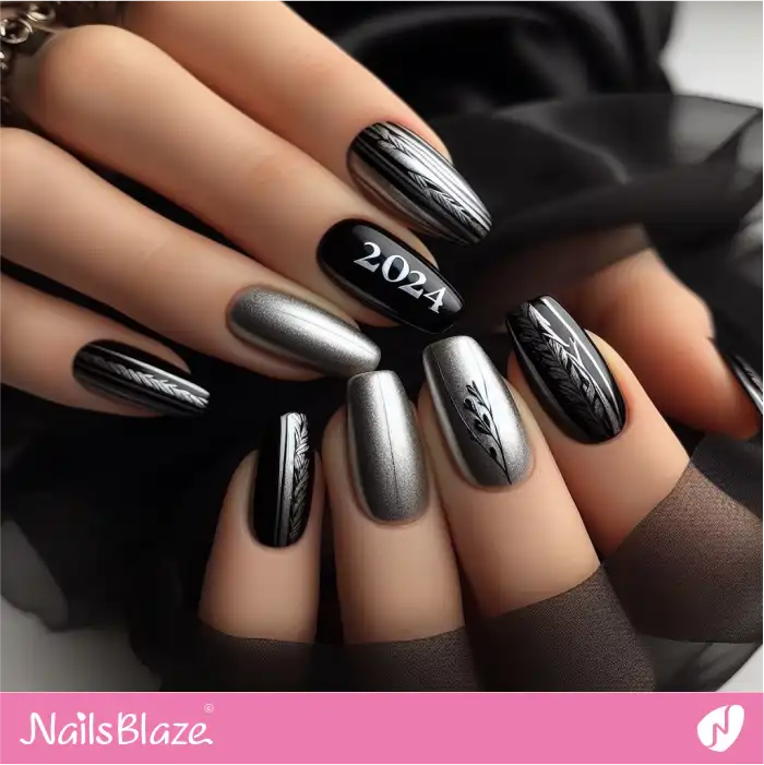 Easy Black and Silver 2024 Nail Design | 2024 Nails - NB3718